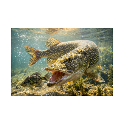 Northern Pike Crappie Chase Poster — Predator Wall Art for Anglers