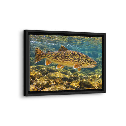 Sunlit Riffle Tiger Trout framed canvas wall art, view 4