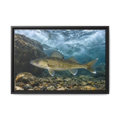 Tailwater Below the Dam Walleye framed canvas, 36x24 size view