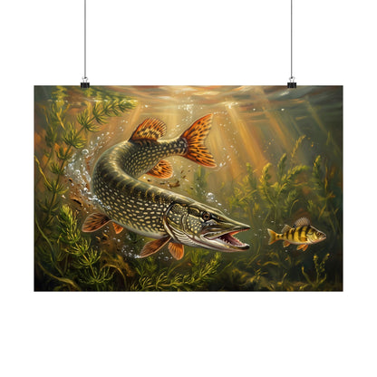 Perch Ambush Northern Pike poster wall art, 18x12 size view