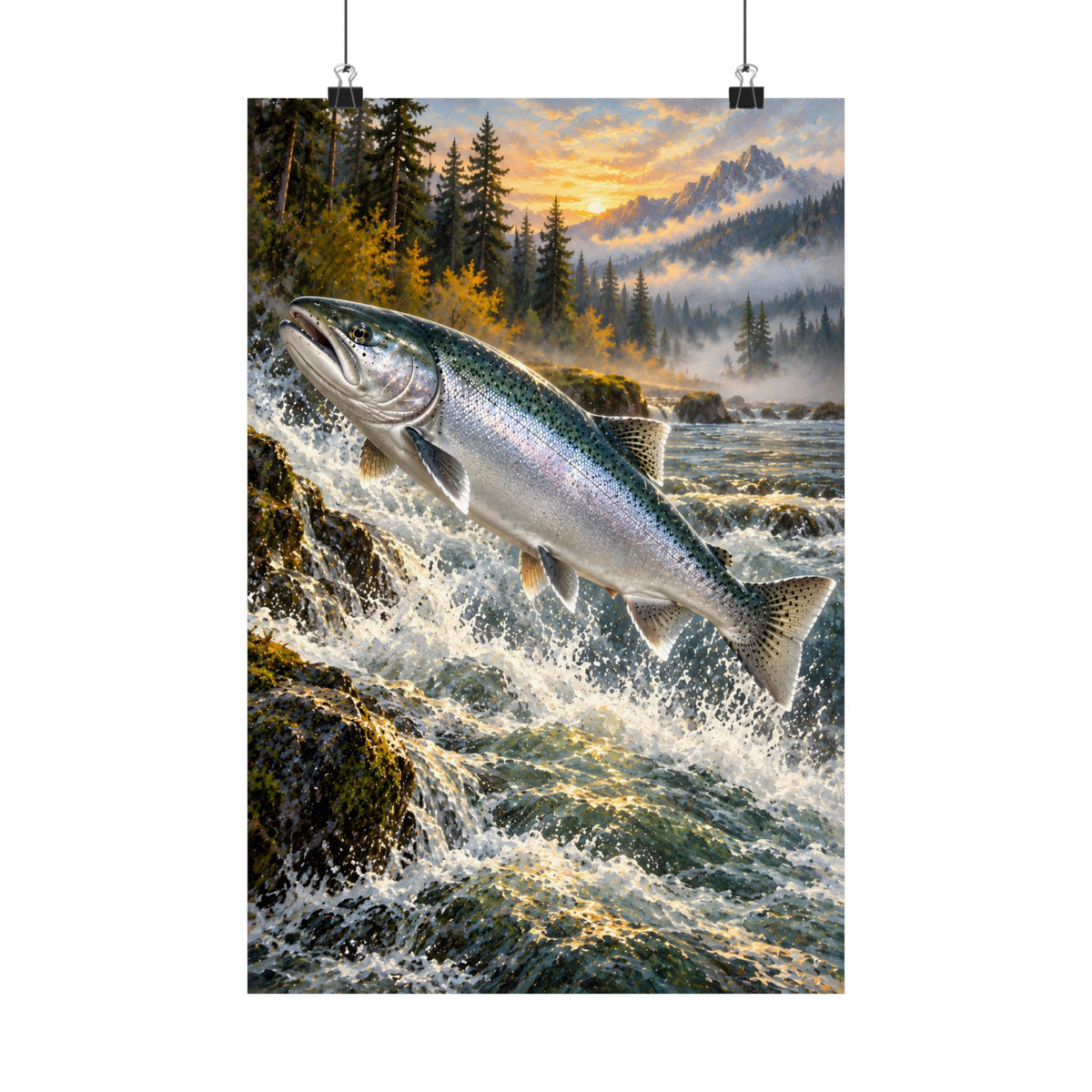 Silver Run Coho Salmon vertical poster wall art, 12x18 size view