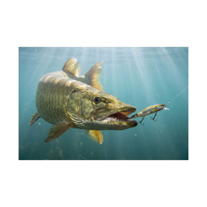 Chrome Jerkbait Strike Muskie Poster — Trophy Underwater Wall Art for Anglers
