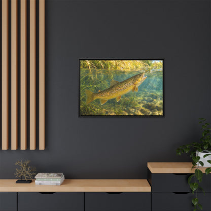 Hopper Season Brown Trout framed canvas in a home office