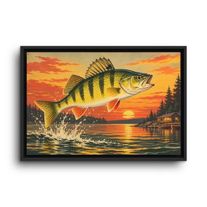 Sunset Leap Yellow Perch framed canvas wall art, view 2