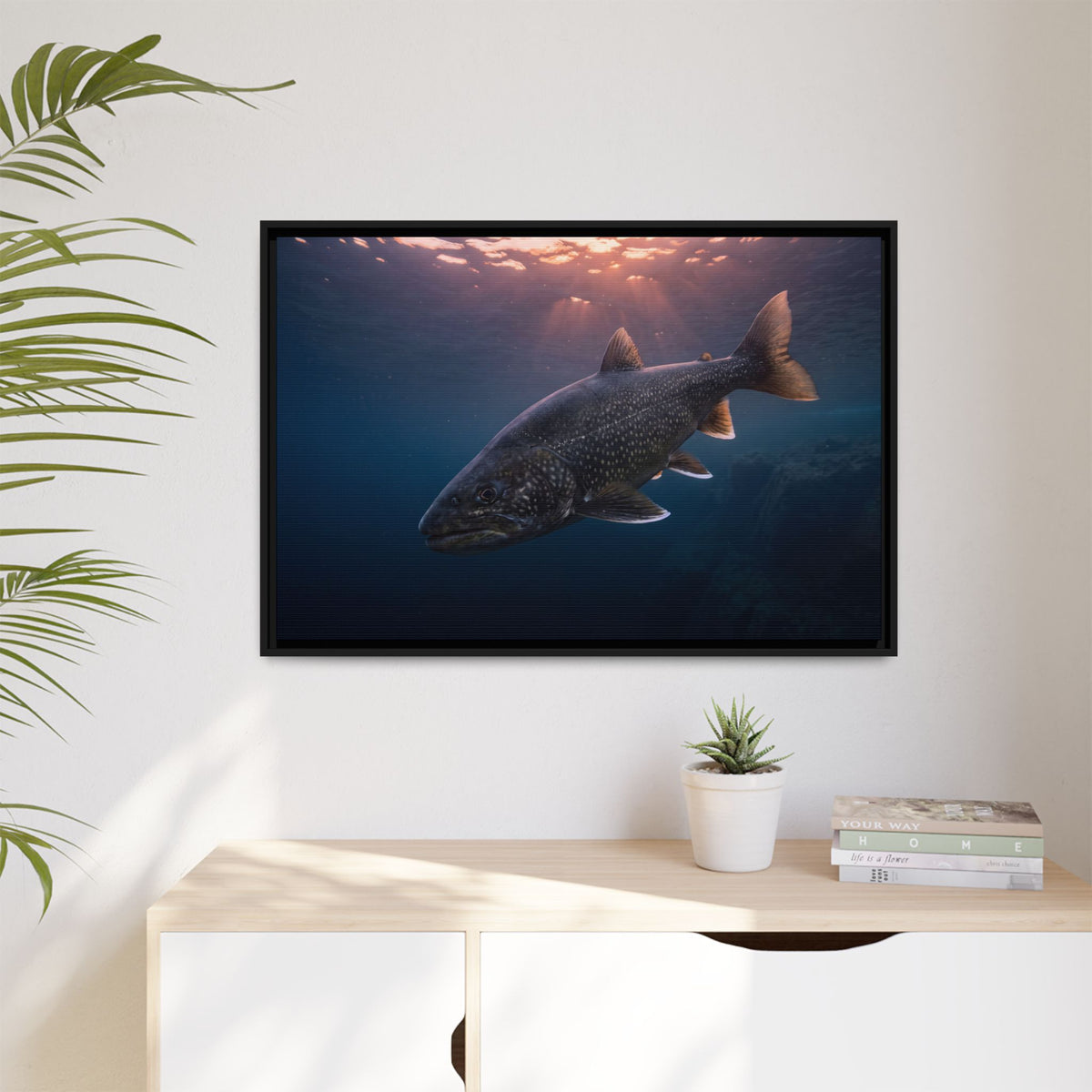 Twilight Rise Lake Trout framed canvas wall art, view 5
