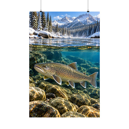 Snowy Mountain River Bull Trout vertical poster wall art, 24x36 size view