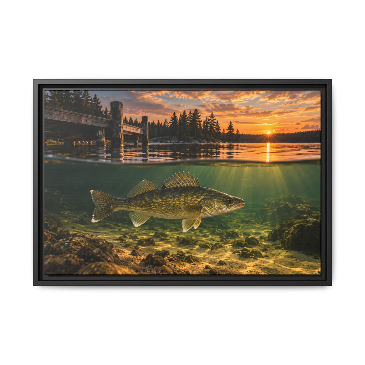 Northwoods Over-Under Walleye framed canvas, 36x24 size view