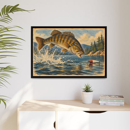 Antique Tackle Leaping Smallmouth Framed Canvas wall art, view 5