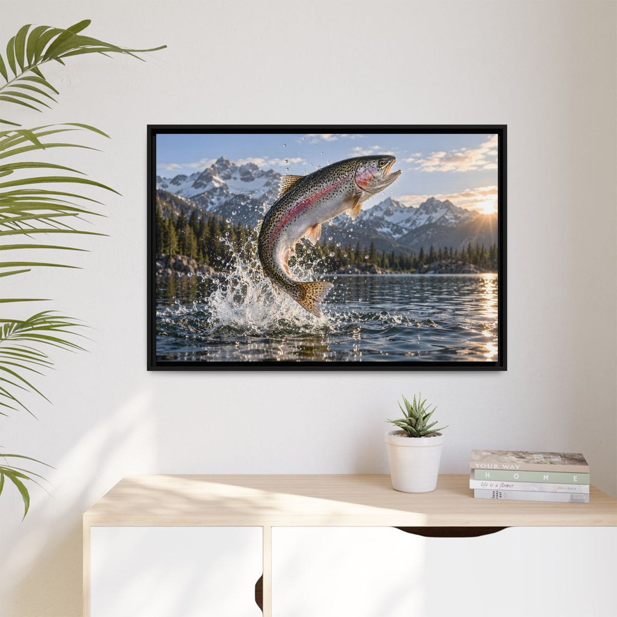 Alpine Thunder Rainbow Trout framed canvas wall art, view 5