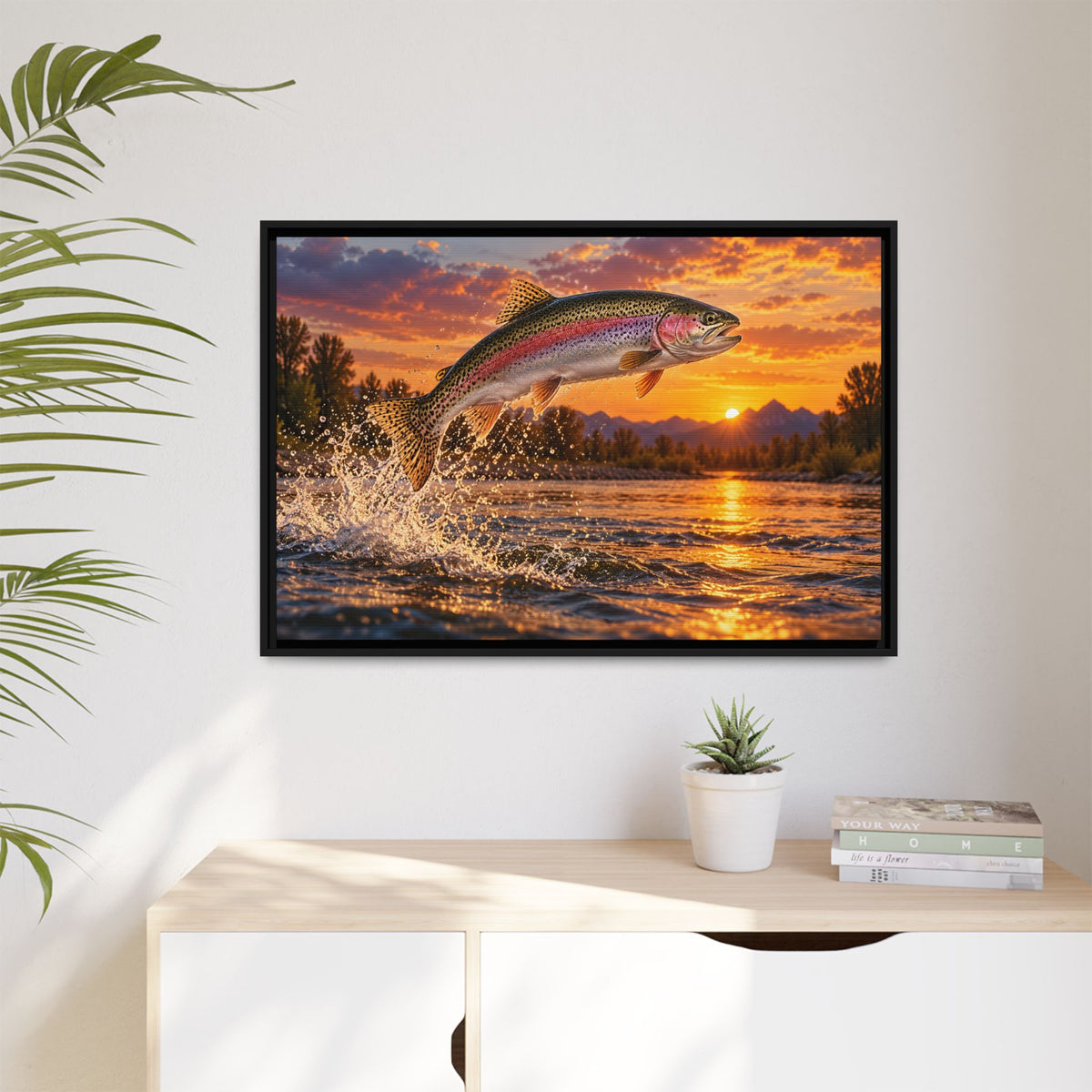 Sunset Leap Rainbow Trout framed canvas wall art – photo 5