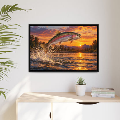 Sunset Leap Rainbow Trout framed canvas wall art – photo 5
