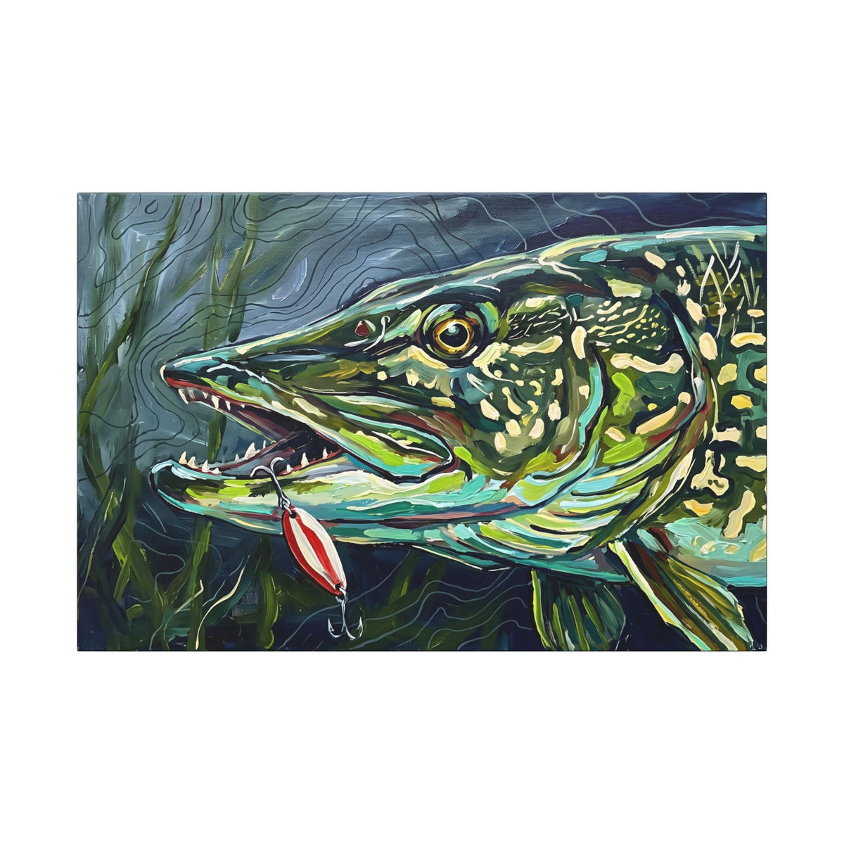 Legends Bold Close-Up Weed-Line Northern Pike canvas wall art, view 3