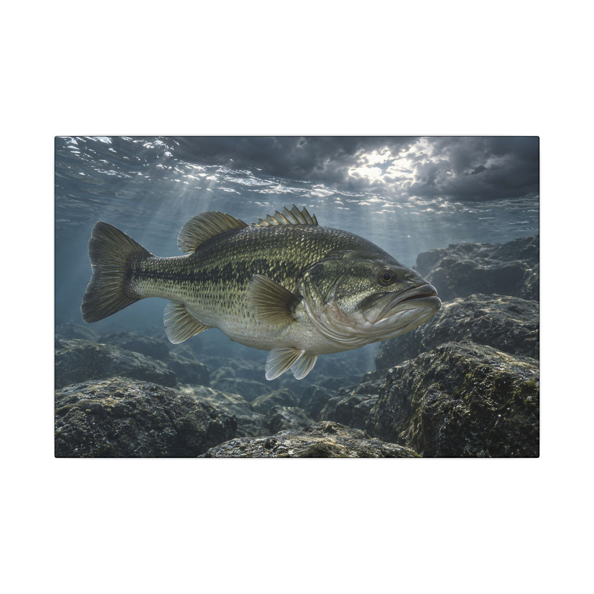 Silver Before the Storm Largemouth Bass canvas, 18x12 size view
