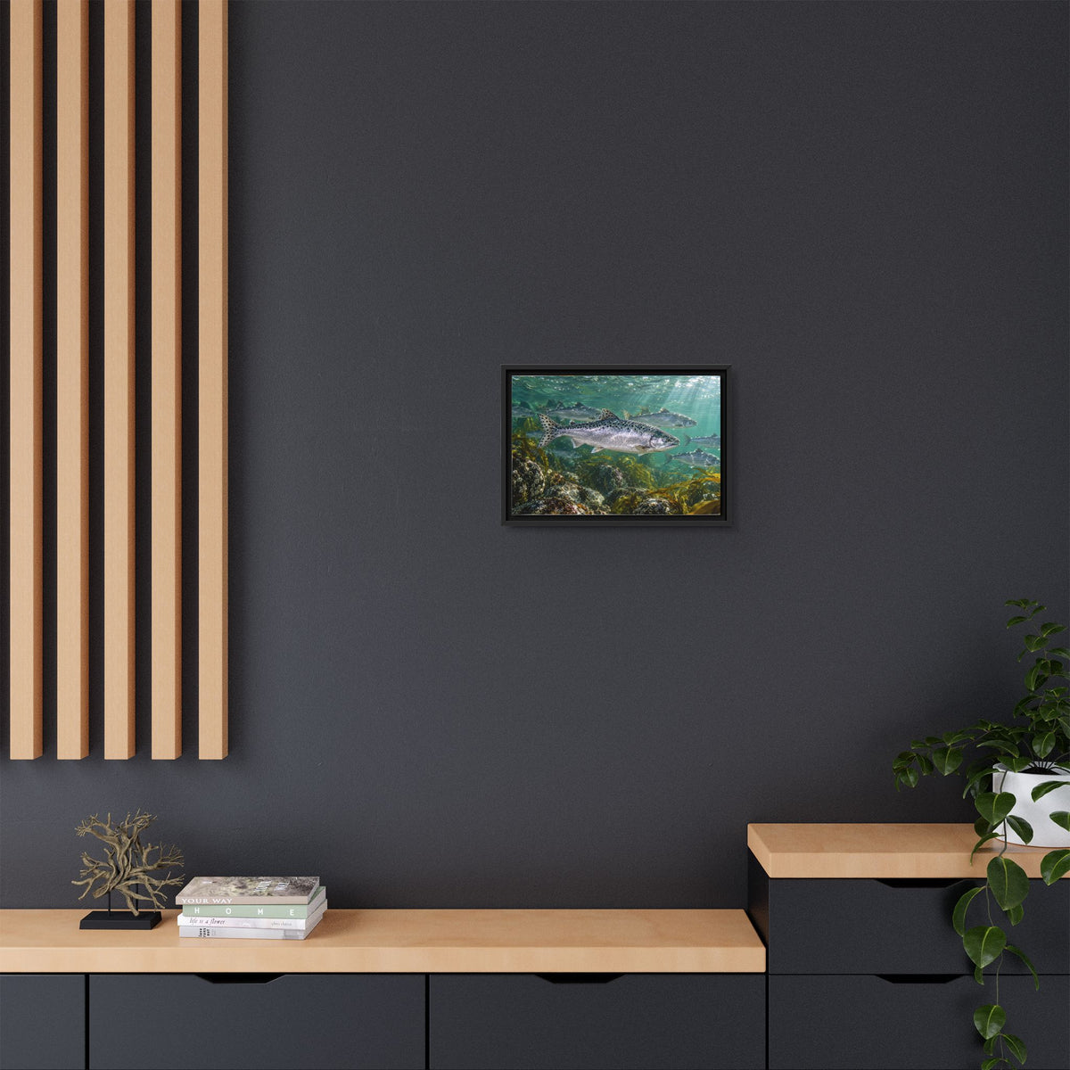 Lead the Run Pink Salmon framed canvas wall art, view 6