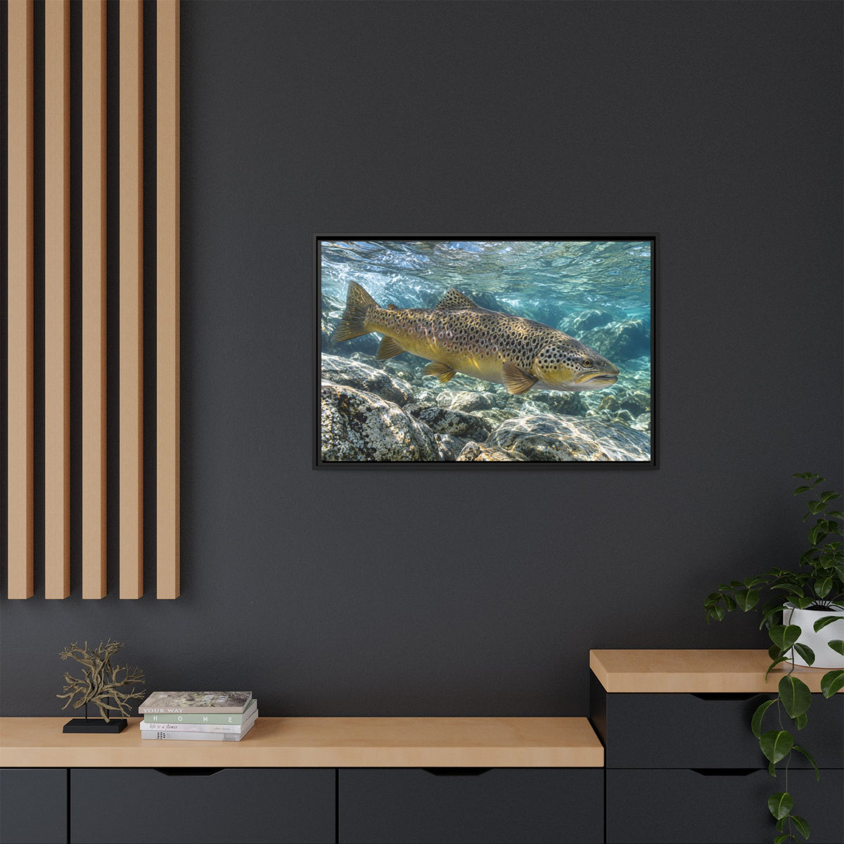 Emerald Undercut Brown Trout framed canvas wall art, view 6