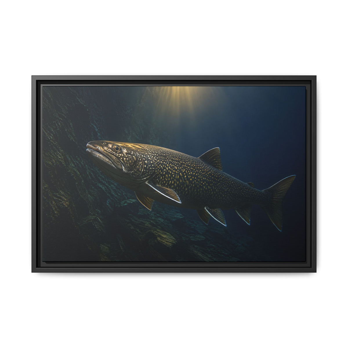 Deep Water Giant Lake Trout framed canvas wall art, view 3