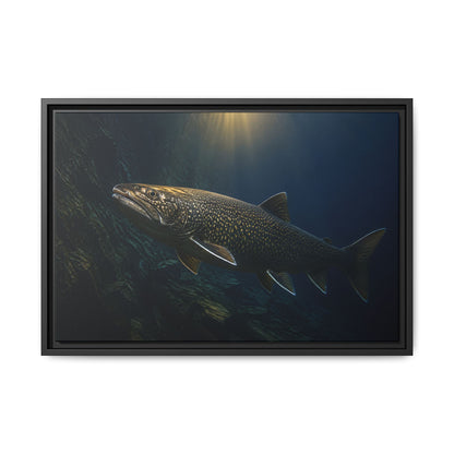 Deep Water Giant Lake Trout framed canvas wall art, view 3