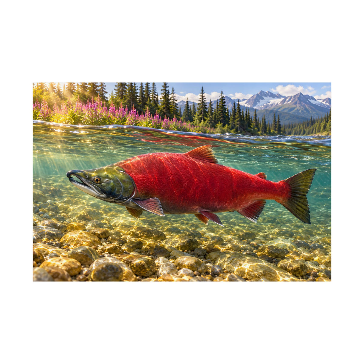 Crimson Run Sockeye Salmon fishing poster close-up