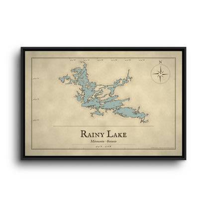 Rainy Lake Vintage Map framed canvas wall art, view 3