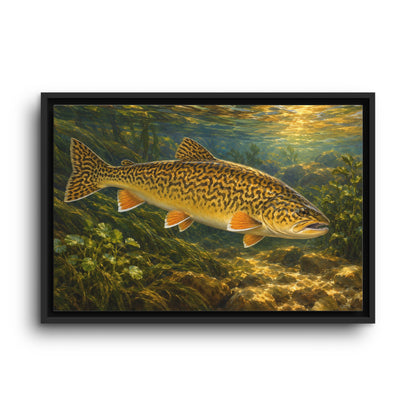 Golden Hour Watercress Tiger Trout framed canvas wall art, view 2
