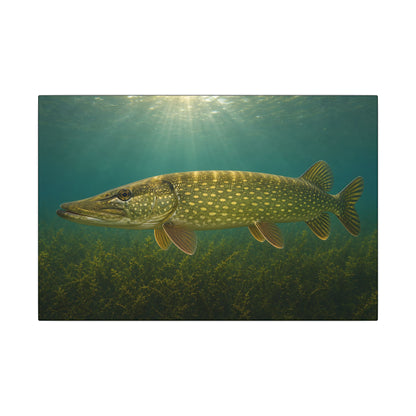 Over the Weed Bed Northern Pike canvas, 18x12 size view