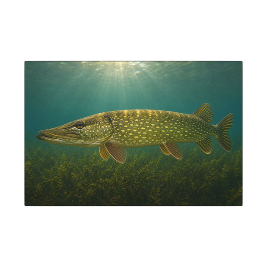 Over the Weed Bed Northern Pike canvas, 18x12 size view