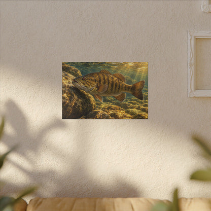 Golden Boulder Smallmouth canvas hanging in a living room