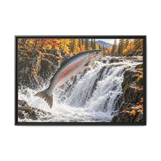 Autumn Falls Leap Salmon framed canvas wall art