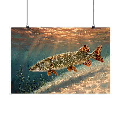 Sandbar Sunset Northern Pike poster wall art, 18x12 size view