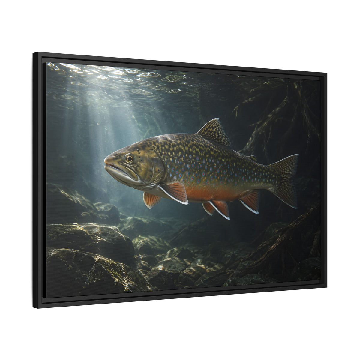 Shadow Pool Brook Trout framed canvas wall art, view 4