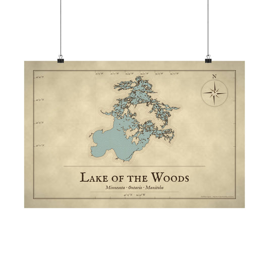 Lake of the Woods Vintage Map poster wall art