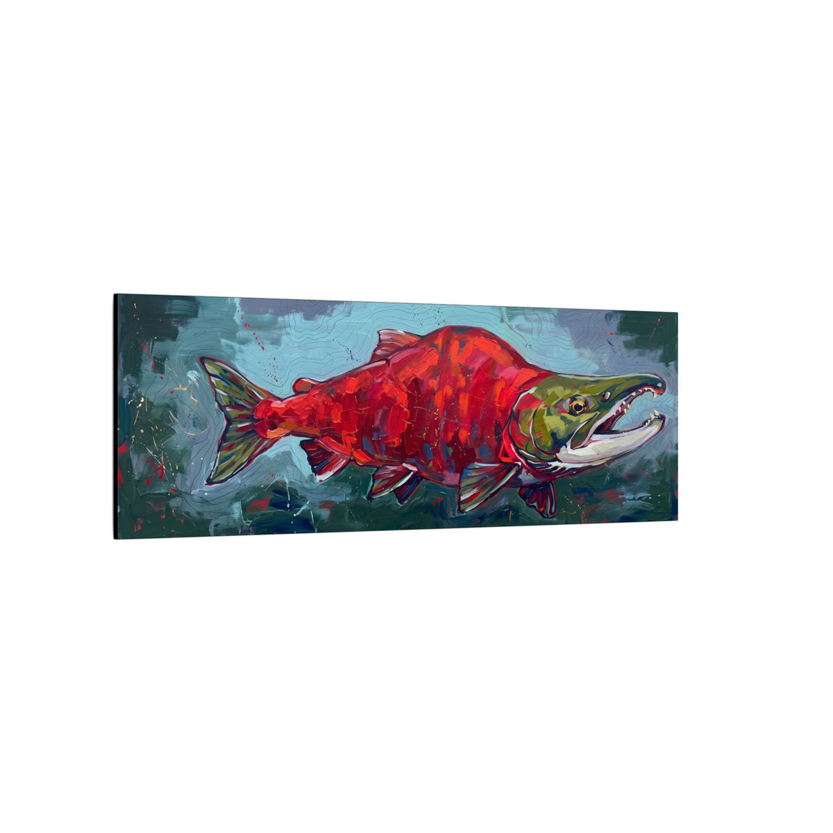 Legends Bold Spawning Sockeye Salmon Panorama long canvas wall art, view 4