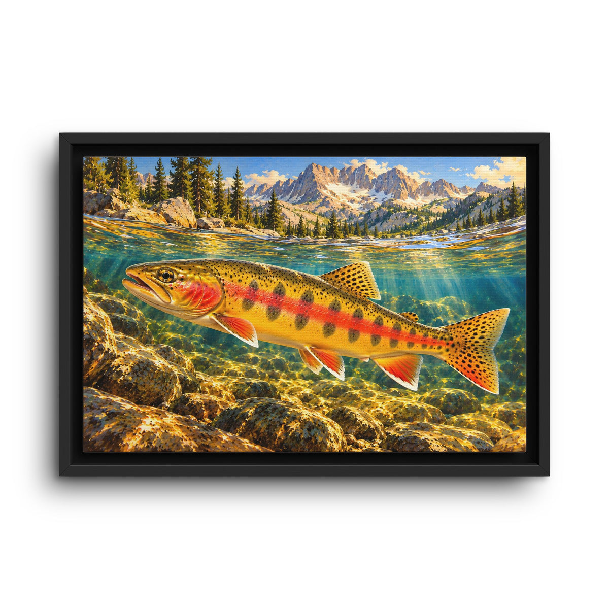 Beneath Alpine Peaks Golden Trout framed canvas wall art