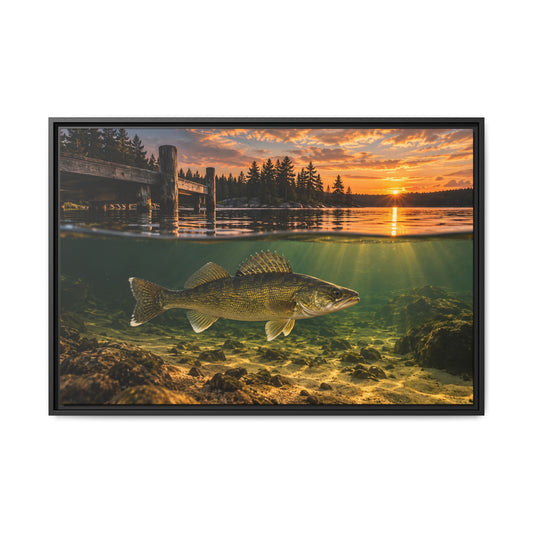 Northwoods Over-Under Walleye framed canvas, 18x12 size view
