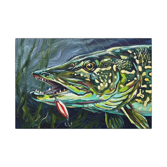 Legends Bold Close-Up Weed-Line Northern Pike canvas wall art