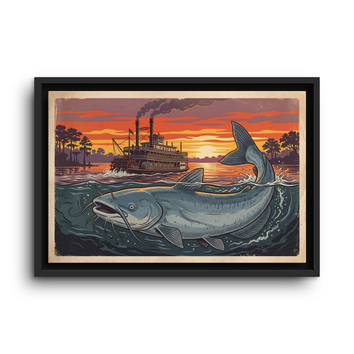 Blue Catfish Riverboat framed canvas wall art