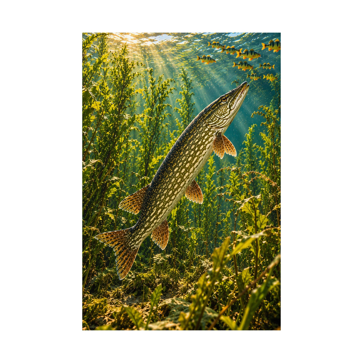 Northern Pike in the Weeds Underwater fishing poster close-up