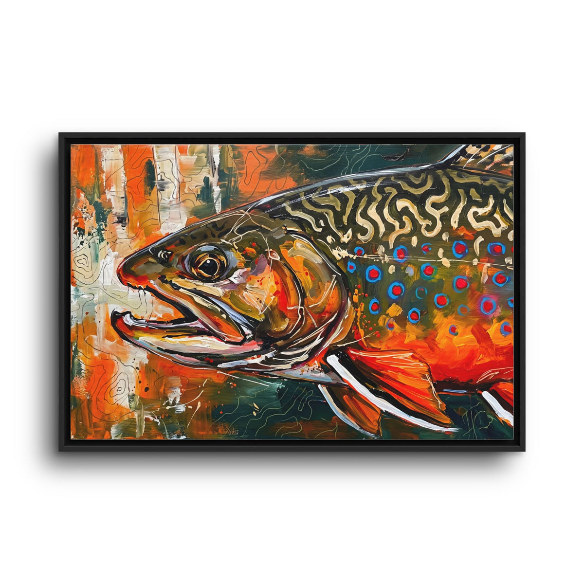 Legends Bold Close-Up Spawning Brook Trout framed canvas wall art, view 3