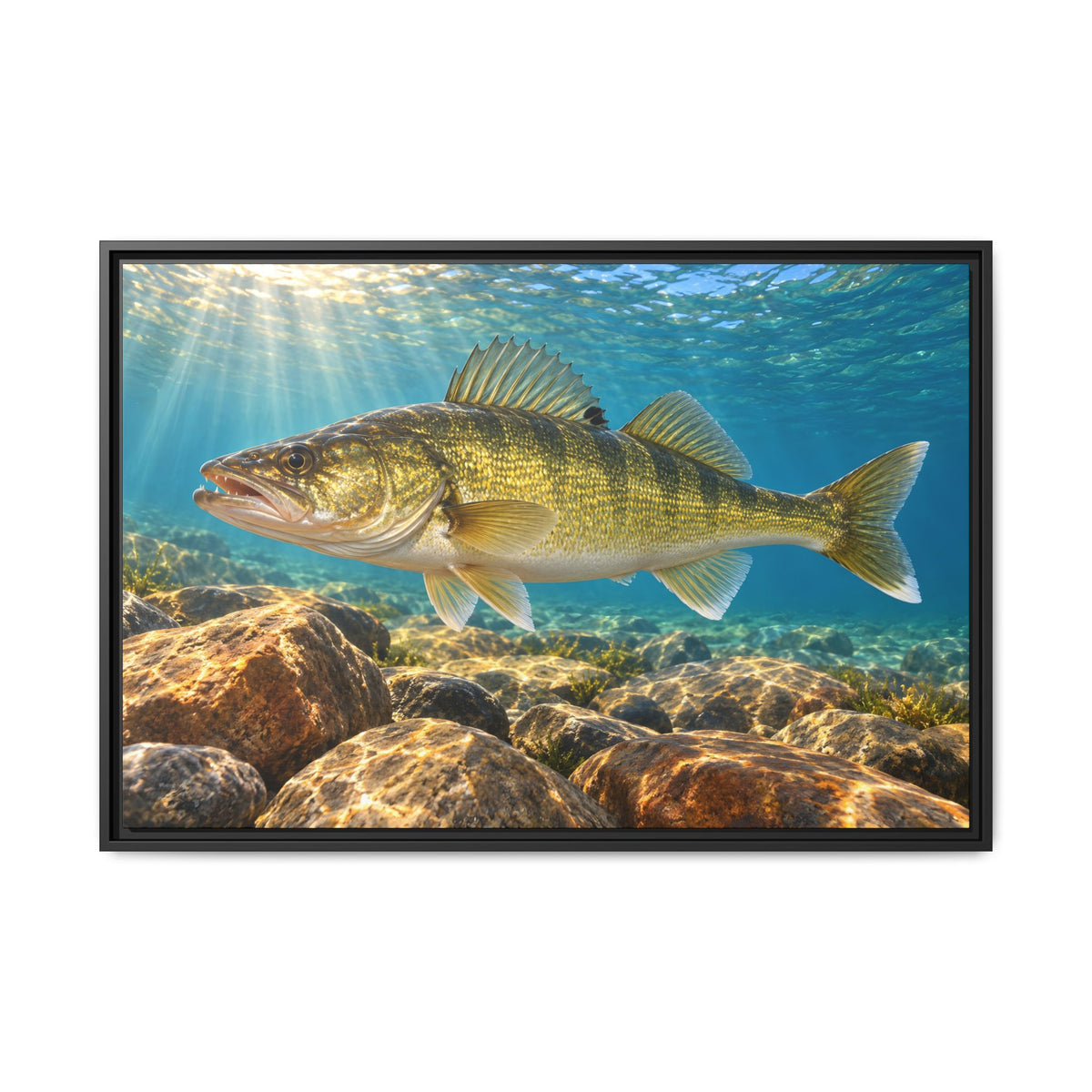 Golden Rock Reef Walleye framed canvas, 18x12 size view
