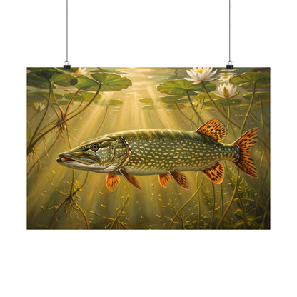 Lily Pad Dawn Northern Pike poster wall art, 18x12 size view