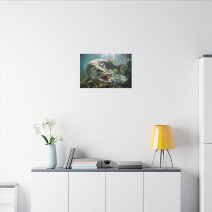 Northern Pike Predator Strike Canvas — Action Wall Art for Anglers