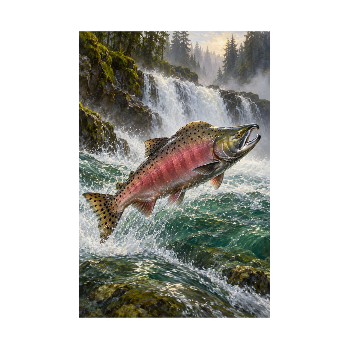 Beneath the Waterfall Pink Salmon poster wall art, view 4