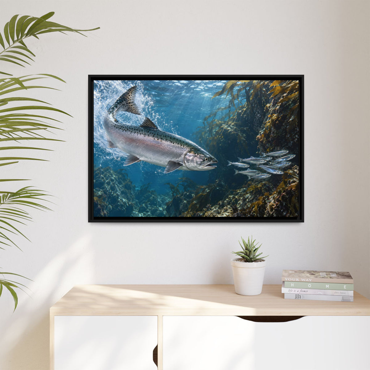 Silver Torpedo Chinook Salmon framed canvas wall art, view 5