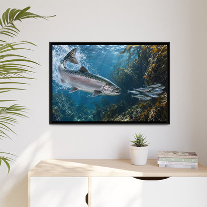 Silver Torpedo Chinook Salmon framed canvas wall art, view 5