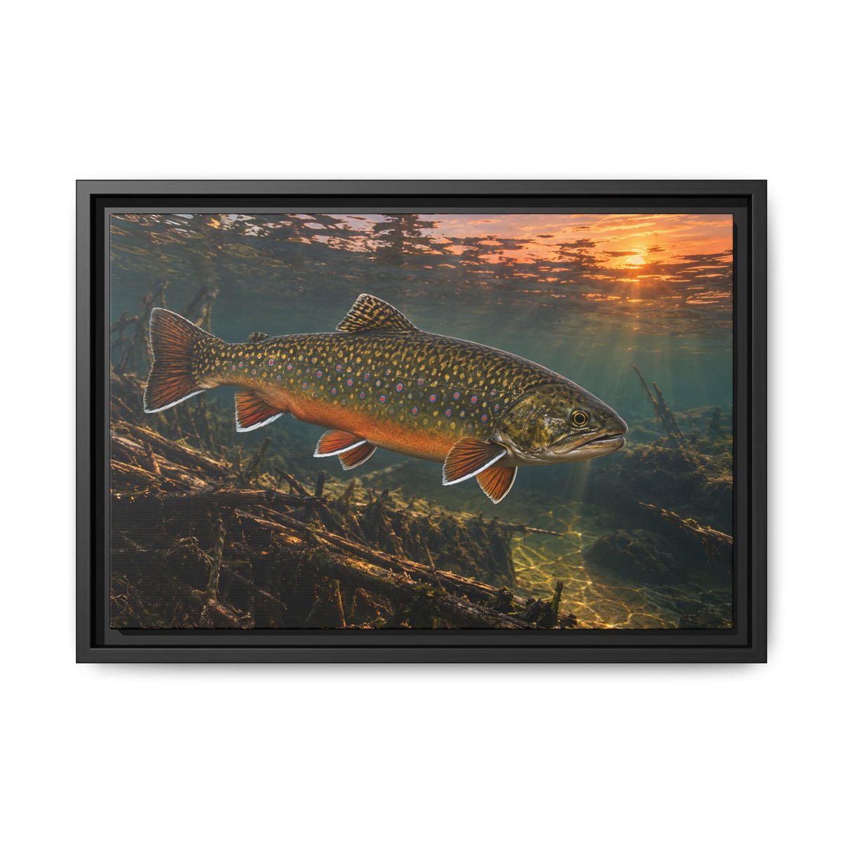 Sunset Beaver Dam Brook Trout framed canvas wall art, view 2