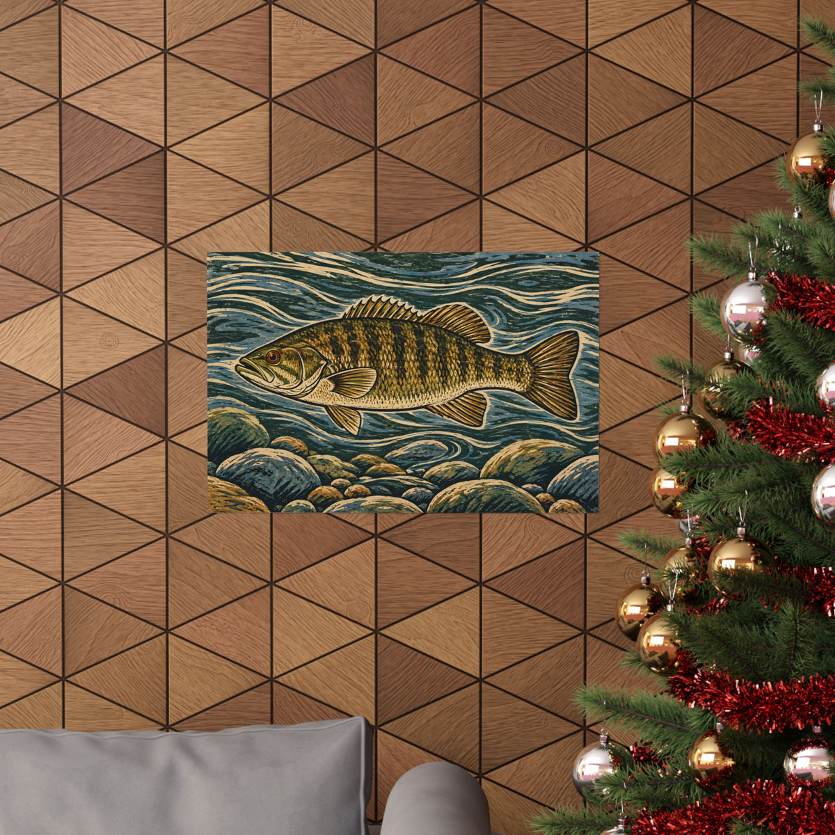 Woodcut River Smallmouth Bass poster wall art, view 6