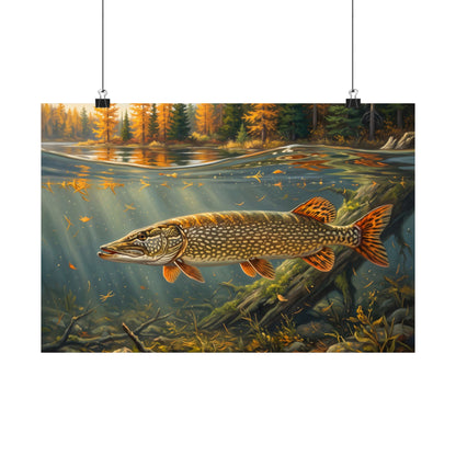 Tamarack Gold Northern Pike poster wall art, 24x16 size view