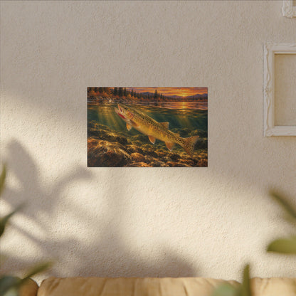 Red Throat at Dusk Cutthroat Trout canvas hanging in a living room