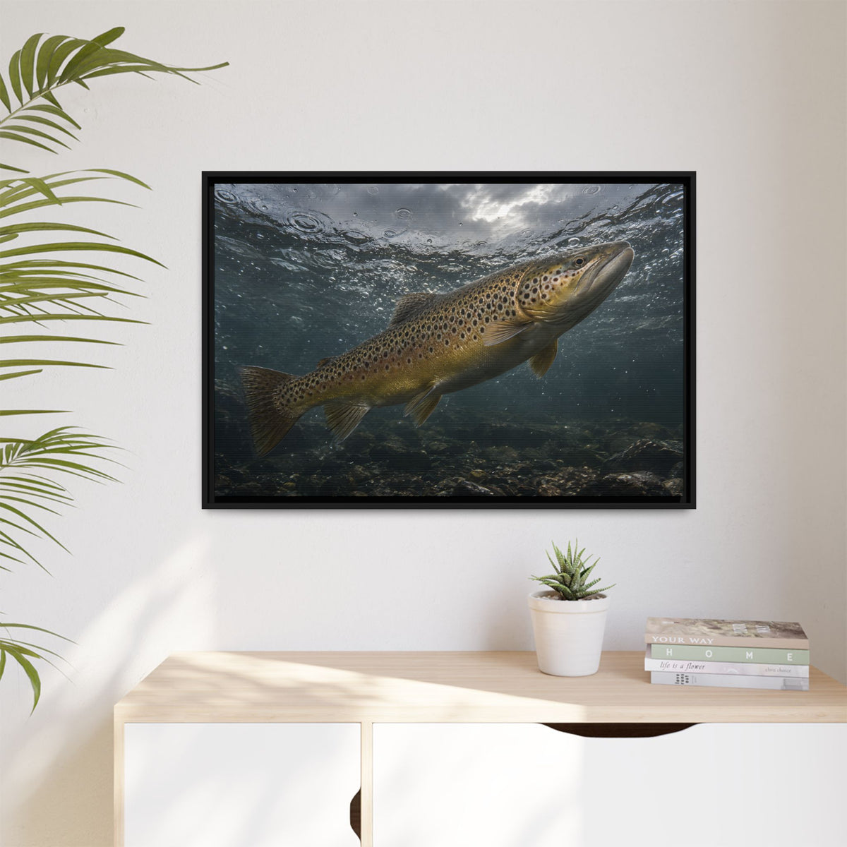 Rainwater Rise Brown Trout framed canvas wall art, view 5