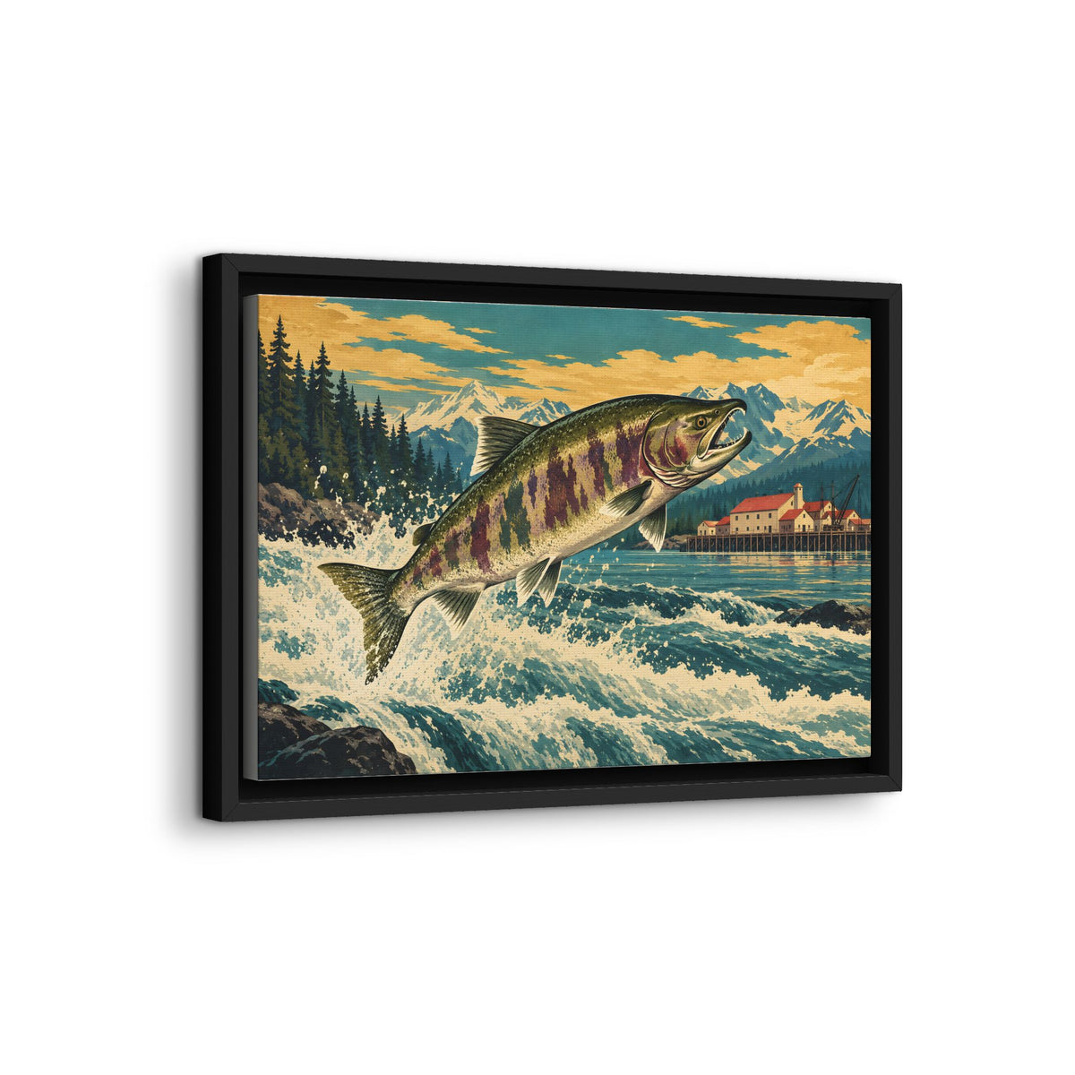 Cannery Leap Chum Salmon framed canvas wall art, view 4